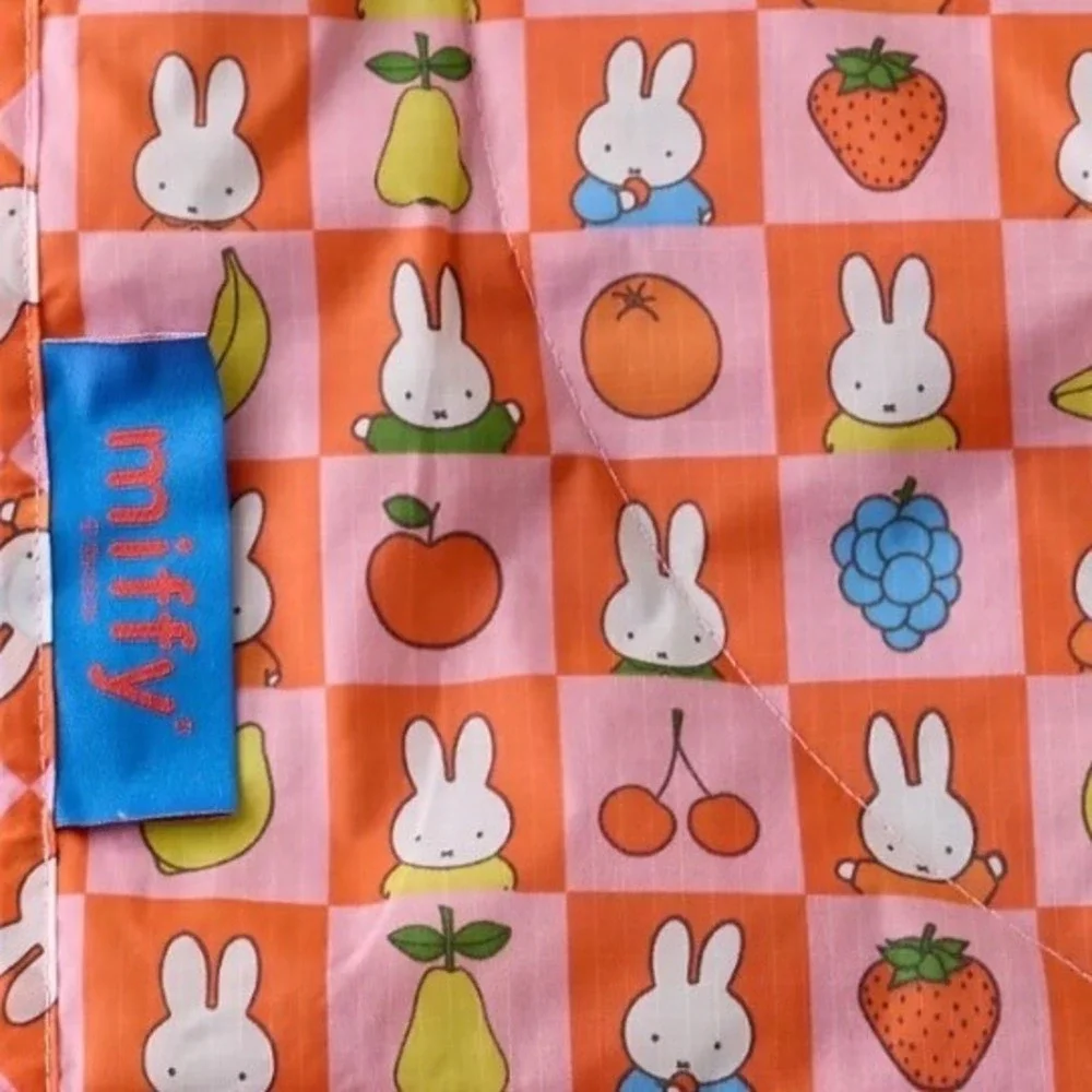 Rate Baggu Miffy Puffy Picnic Blanket Pink Orange Checkered Fruit Print New